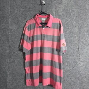 Adi Pure by Adidas Mens Pink Gray Striped Short Sleeve Golf Polo Shirt XL Sports